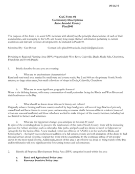 CAC Form #1 Community Descriptions Anne Arundel County Plan2040