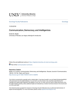 Communication, Democracy, and Intelligentsia