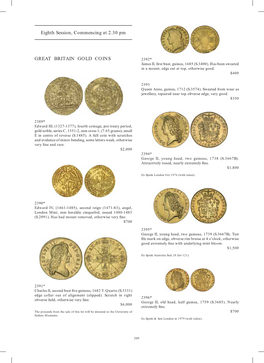 Eighth Session, Commencing at 2.30 Pm GREAT BRITAIN GOLD COINS