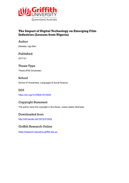 The Impact of Digital Technology on Emerging Film Industries (Lessons from Nigeria)