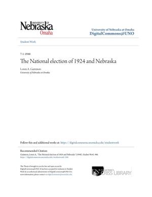 The National Election of 1924 and Nebraska