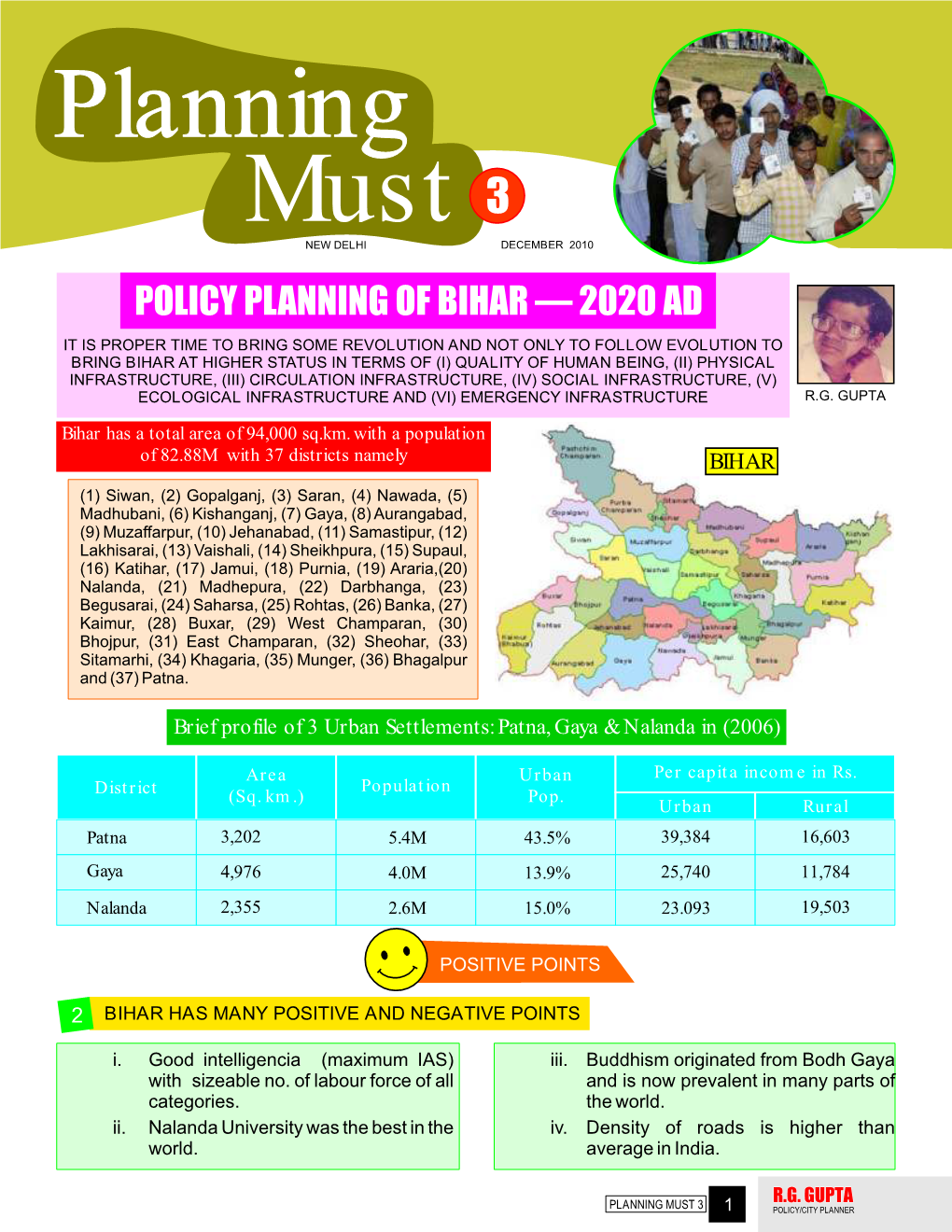 Planning Must 3 NEW DELHI DECEMBER 2010 POLICY PLANNING of BIHAR — 2020 AD