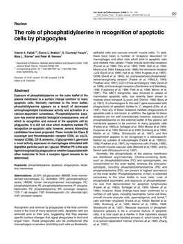 The Role of Phosphatidylserine in Recognition of Apoptotic Cells by Phagocytes