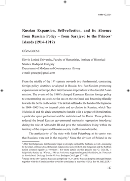 Russian Expansion, Self-Reflection, and Its Absence from Russian Policy – from Sarajevo to the Princes’ Islands (1914–1919)