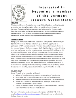 Interested in Becoming a Member of the Vermont Brewers Association?