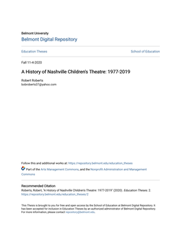 A History of Nashville Children's Theatre: 1977-2019