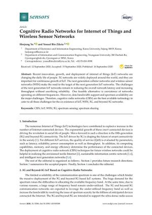 Cognitive Radio Networks for Internet of Things and Wireless Sensor Networks