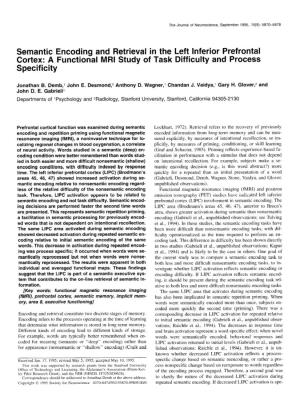 Semantic Encoding and Retrieval in the Left Inferior Prefrontal Cortex: a Functional MRI Study of Task Difficulty and Process Specificity