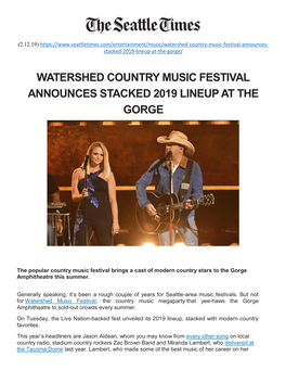 Watershed Country Music Festival Announces Stacked 2019 Lineup at the Gorge