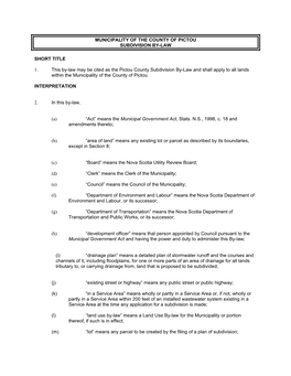 Subdivision By-Law