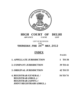 High Court of Delhi Advance Cause List