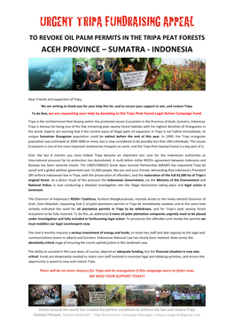 Urgent Tripa Fundraising Appeal to Revoke Oil Palm Permits in the Tripa Peat Forests Aceh Province – Sumatra - Indonesia