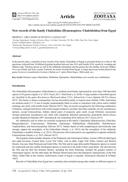 New Records of the Family Chalcididae (Hymenoptera: Chalcidoidea) from Egypt
