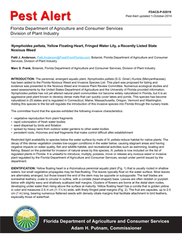 Pest Alert Pest Alert Updated 1-October-2014 Florida Department of Agriculture and Consumer Services Division of Plant Industry