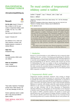 The Neural Correlates of Temperamental Inhibitory Control in Toddlers Rstb.Royalsocietypublishing.Org Caroline P