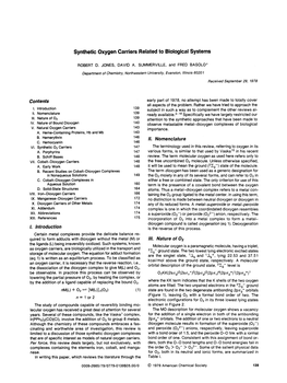 Synthetic Oxygen Carriers Related to Biological Systems