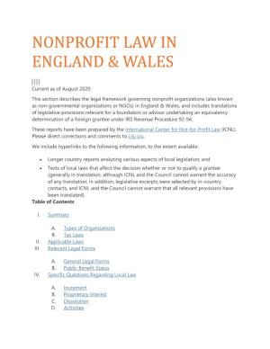 Nonprofit Law in England & Wales