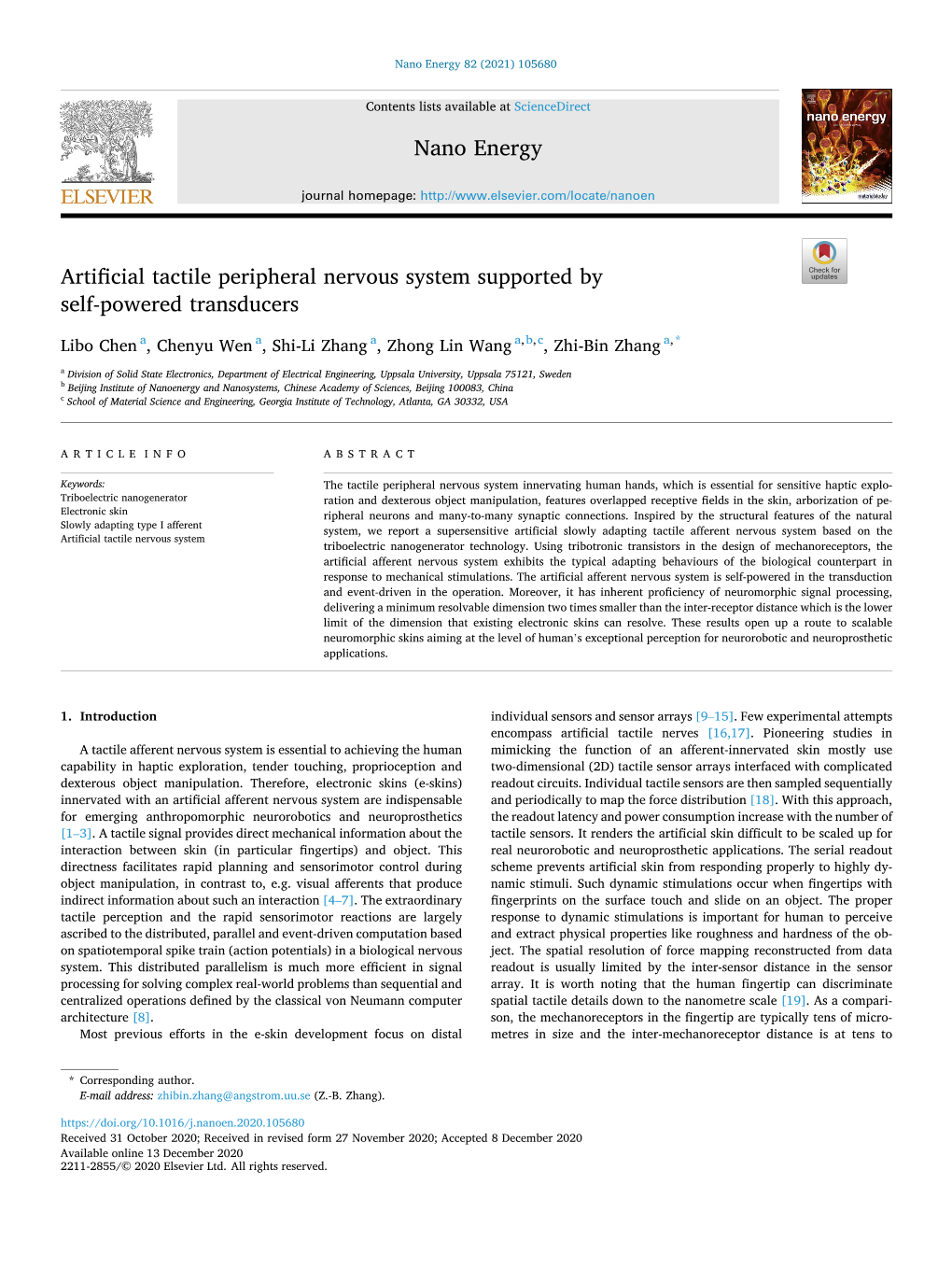 Artificial Tactile Peripheral Nervous System Supported by Self-Powered Transducers