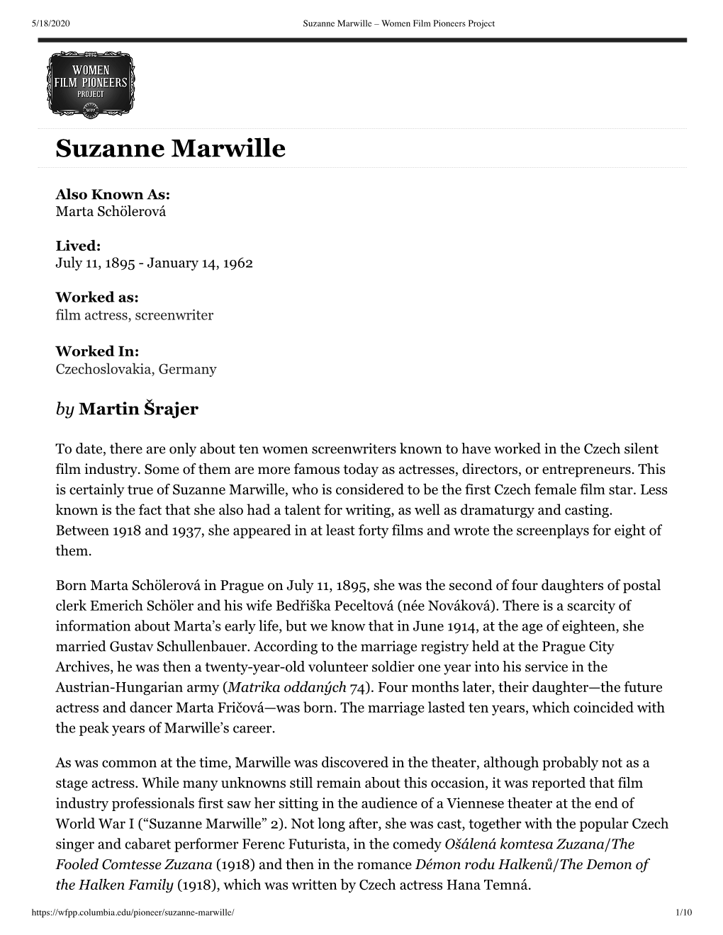 Suzanne Marwille – Women Film Pioneers Project