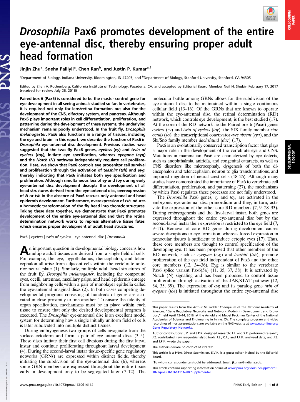 Drosophila Pax6 Promotes Development of the Entire Eye-Antennal Disc, Thereby Ensuring Proper Adult Head Formation