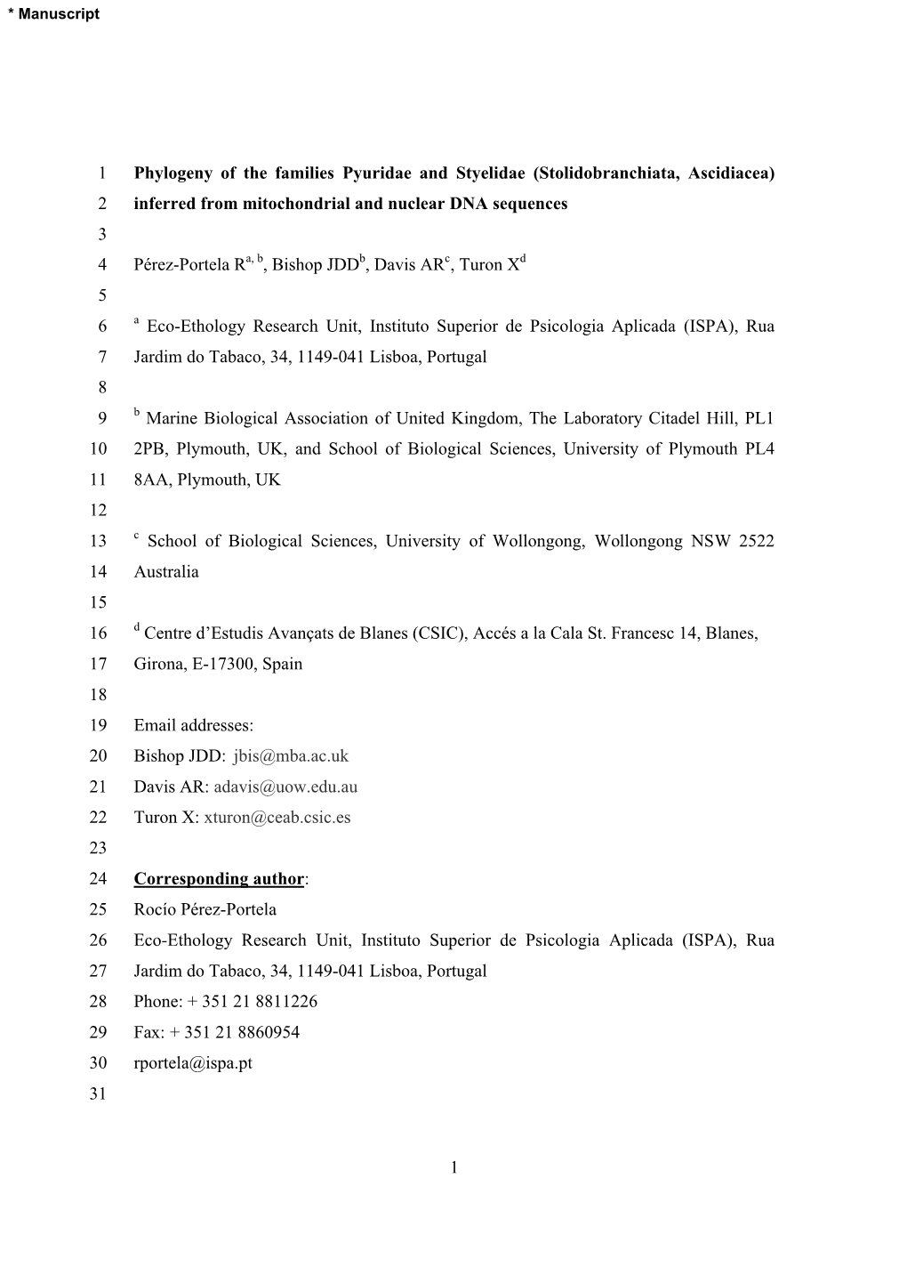 1 Phylogeny of the Families Pyuridae and Styelidae (Stolidobranchiata