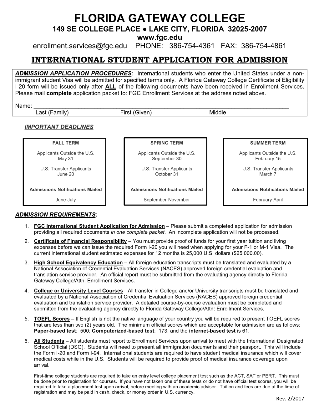 International Student Application for Admission