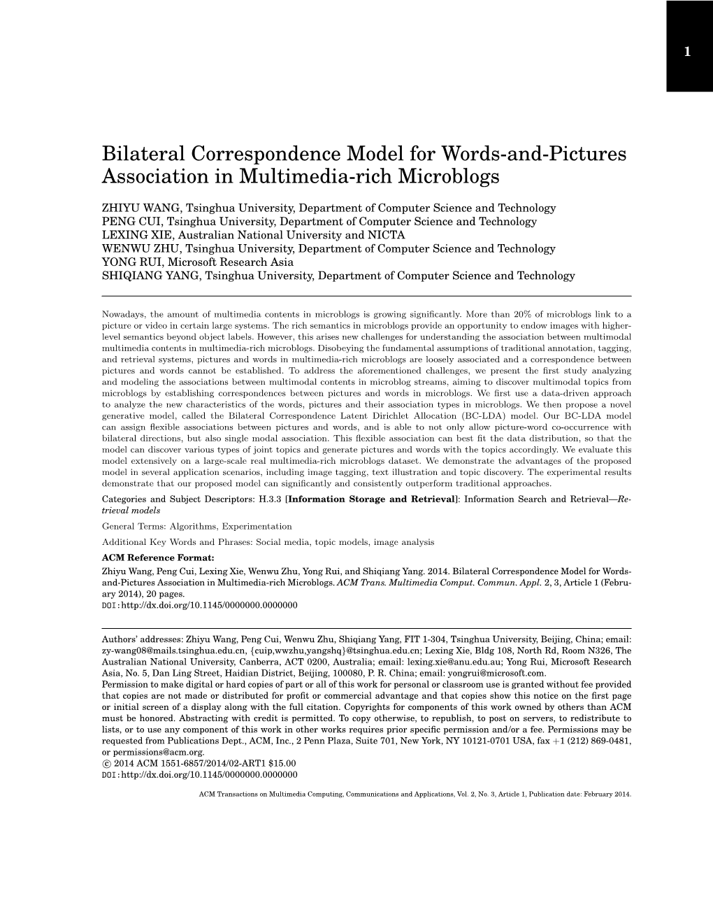 Bilateral Correspondence Model for Words-And-Pictures Association in Multimedia-Rich Microblogs