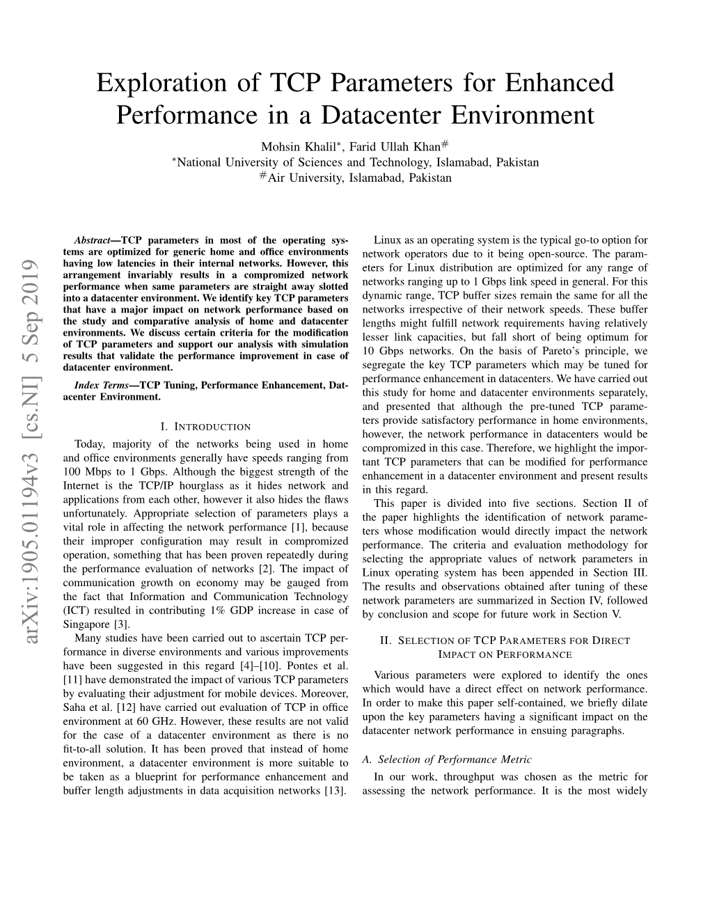 Exploration of TCP Parameters for Enhanced Performance in A