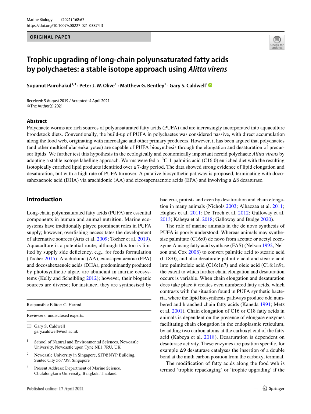 Trophic Upgrading of Long-Chain Polyunsaturated Fatty Acids By