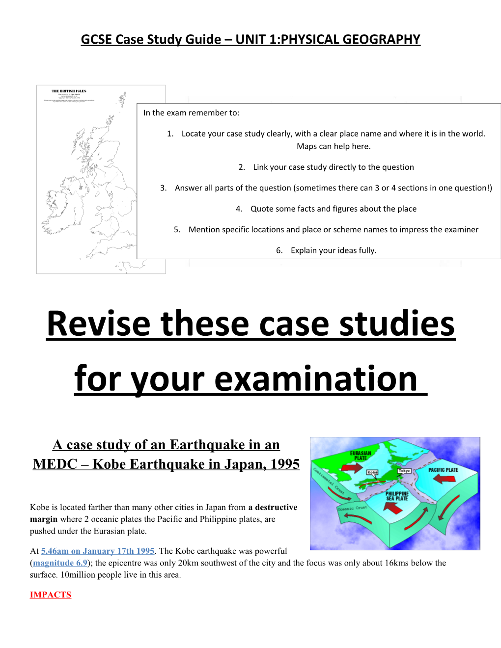 GCSE Case Study Guide UNIT 1:PHYSICAL GEOGRAPHY