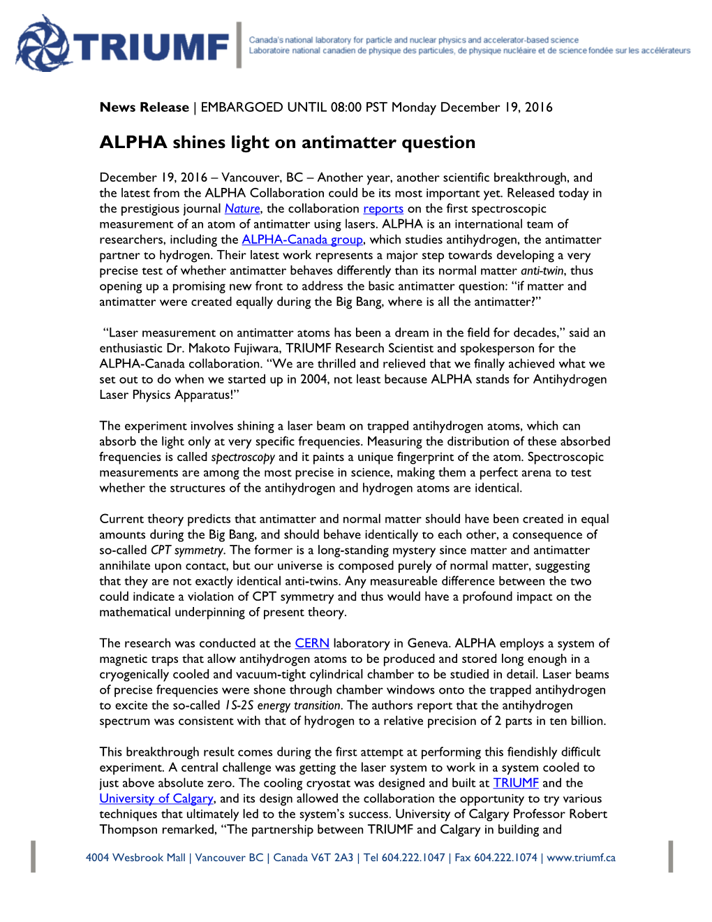 ALPHA Shines Light on Antimatter Question