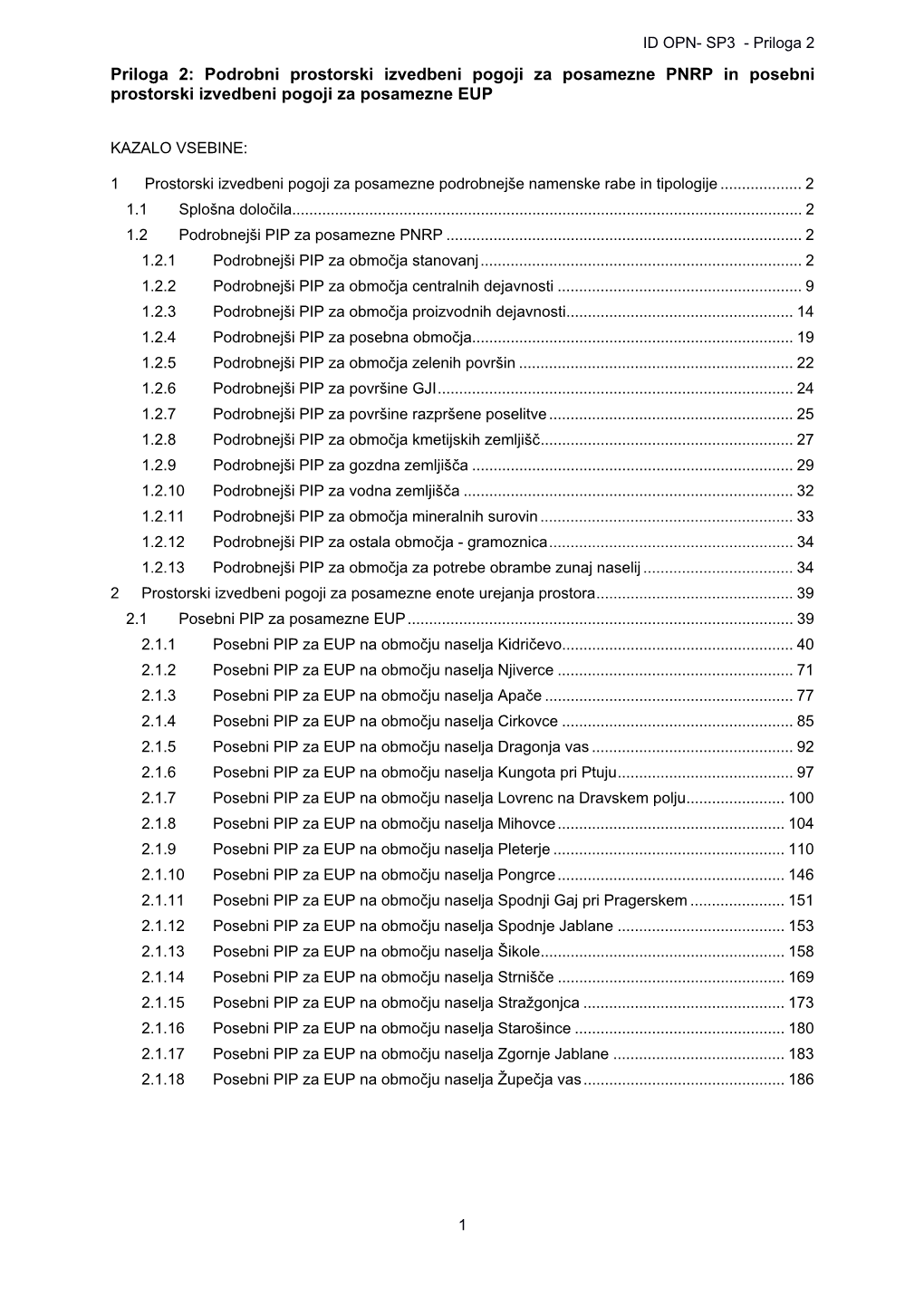 Podrobni Prostorski Izvedbeni Pogoji Za Posamezne PNRP in Posebni Prostorski Izvedbeni Pogoji Za Posamezne EUP