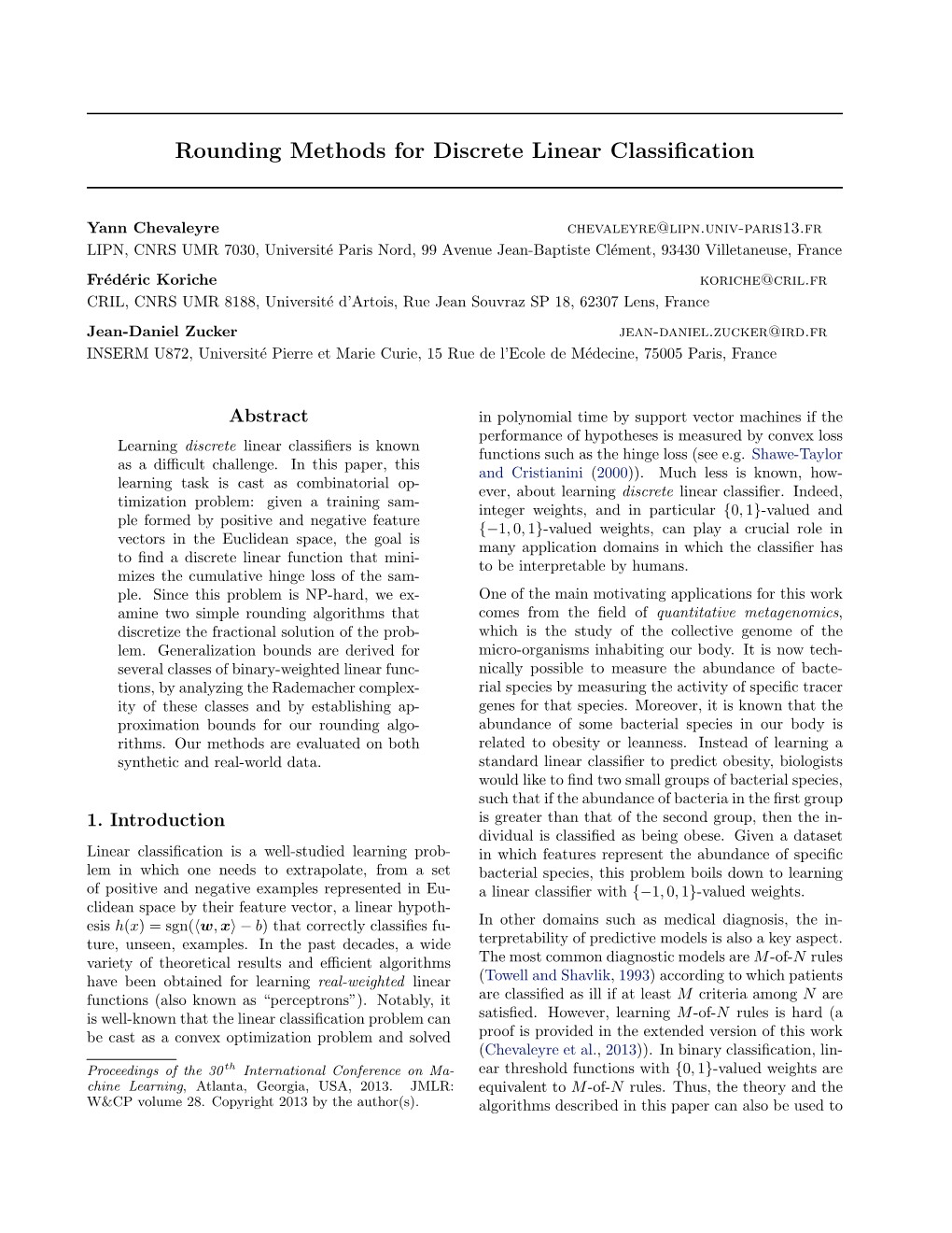 Rounding Methods for Discrete Linear Classification