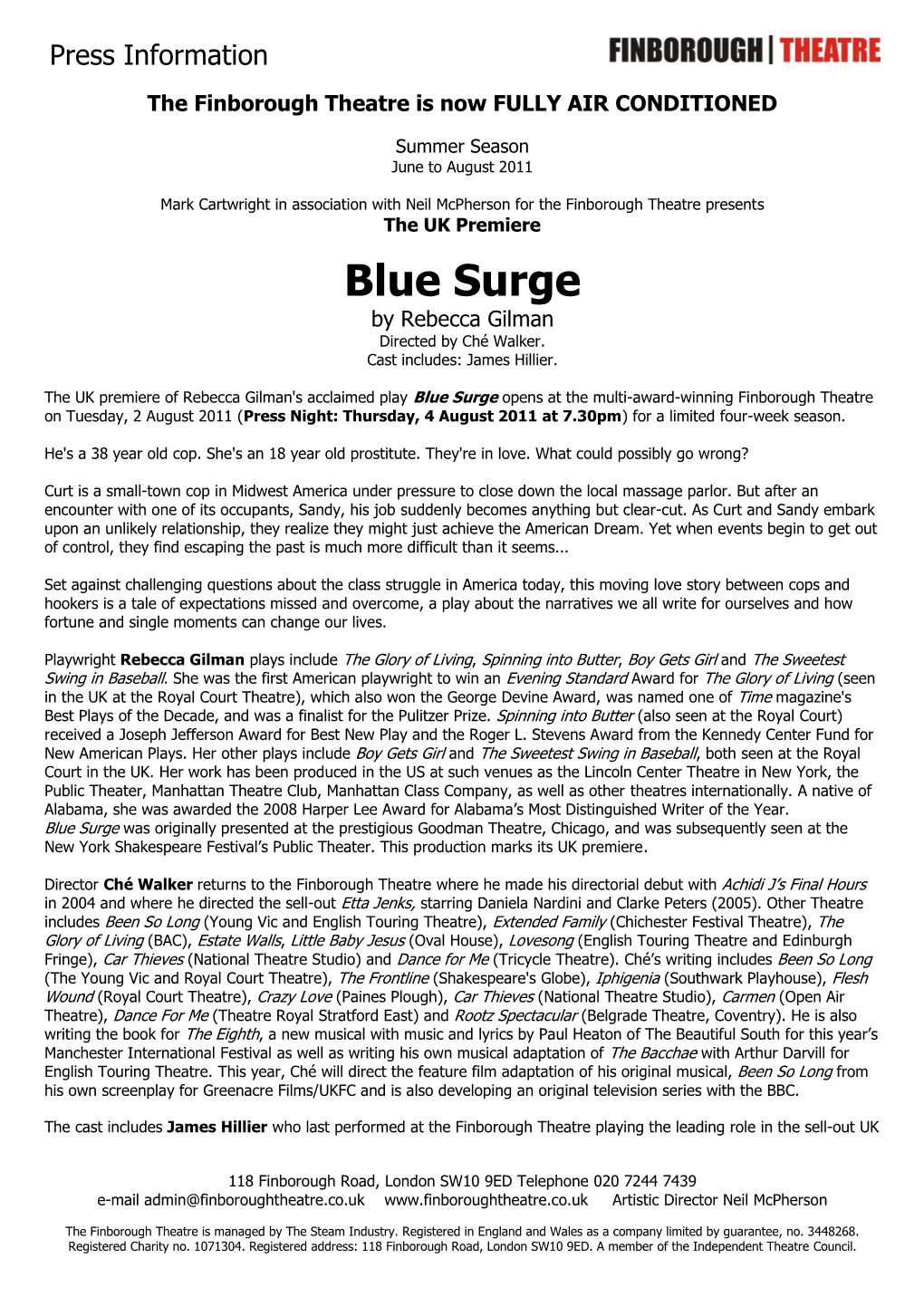 Blue Surge by Rebecca Gilman Directed by Ché Walker