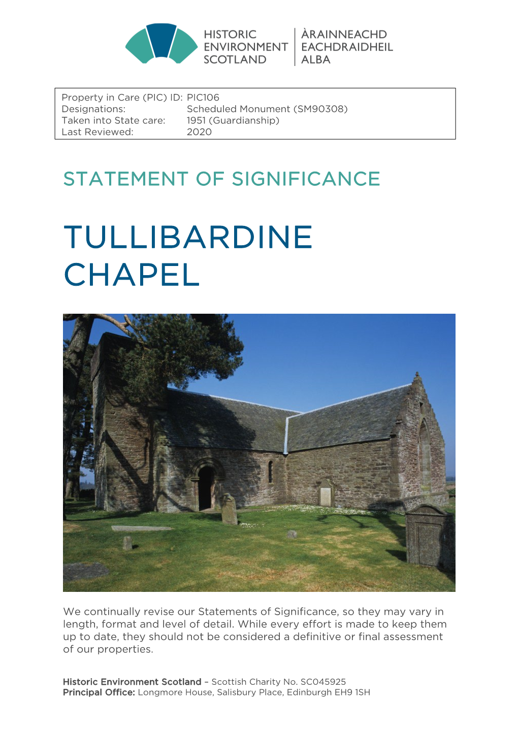 Tullibardine Chapel Statement of Significance