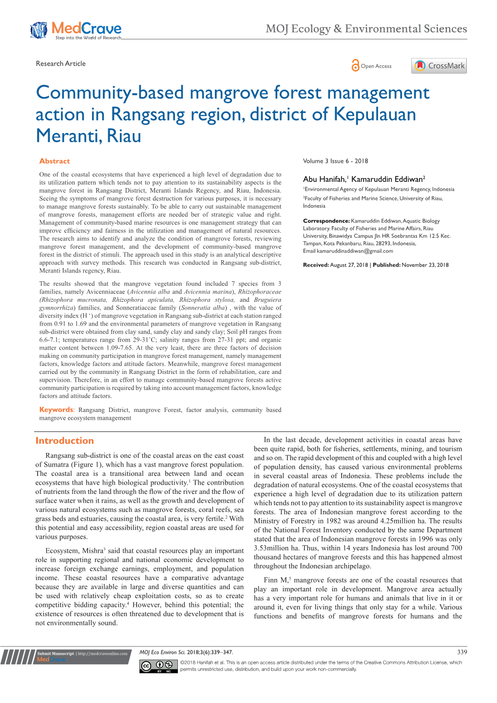 Community-Based Mangrove Forest Management Action in Rangsang Region, District of Kepulauan Meranti, Riau