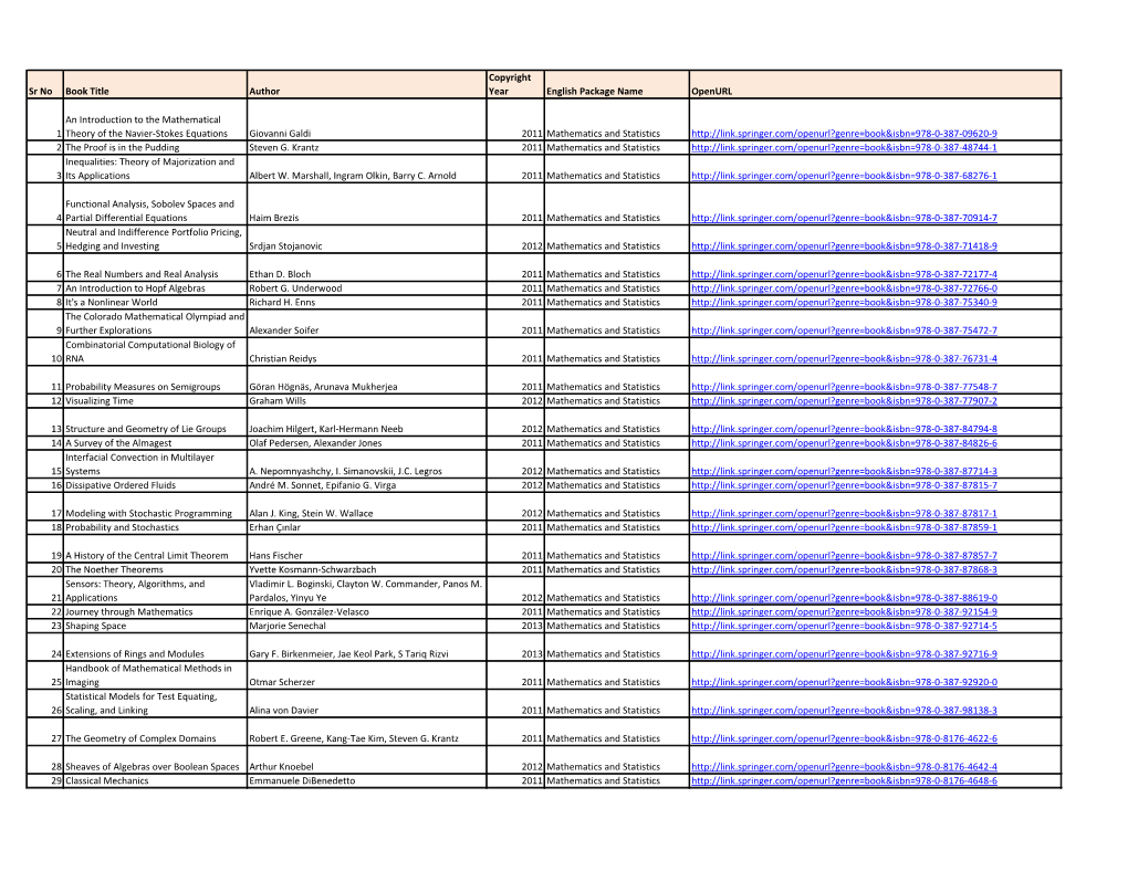 List of Mathematics, Statistics E Books