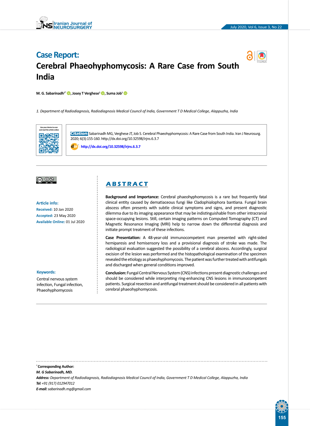 Cerebral Phaeohyphomycosis: a Rare Case from South India