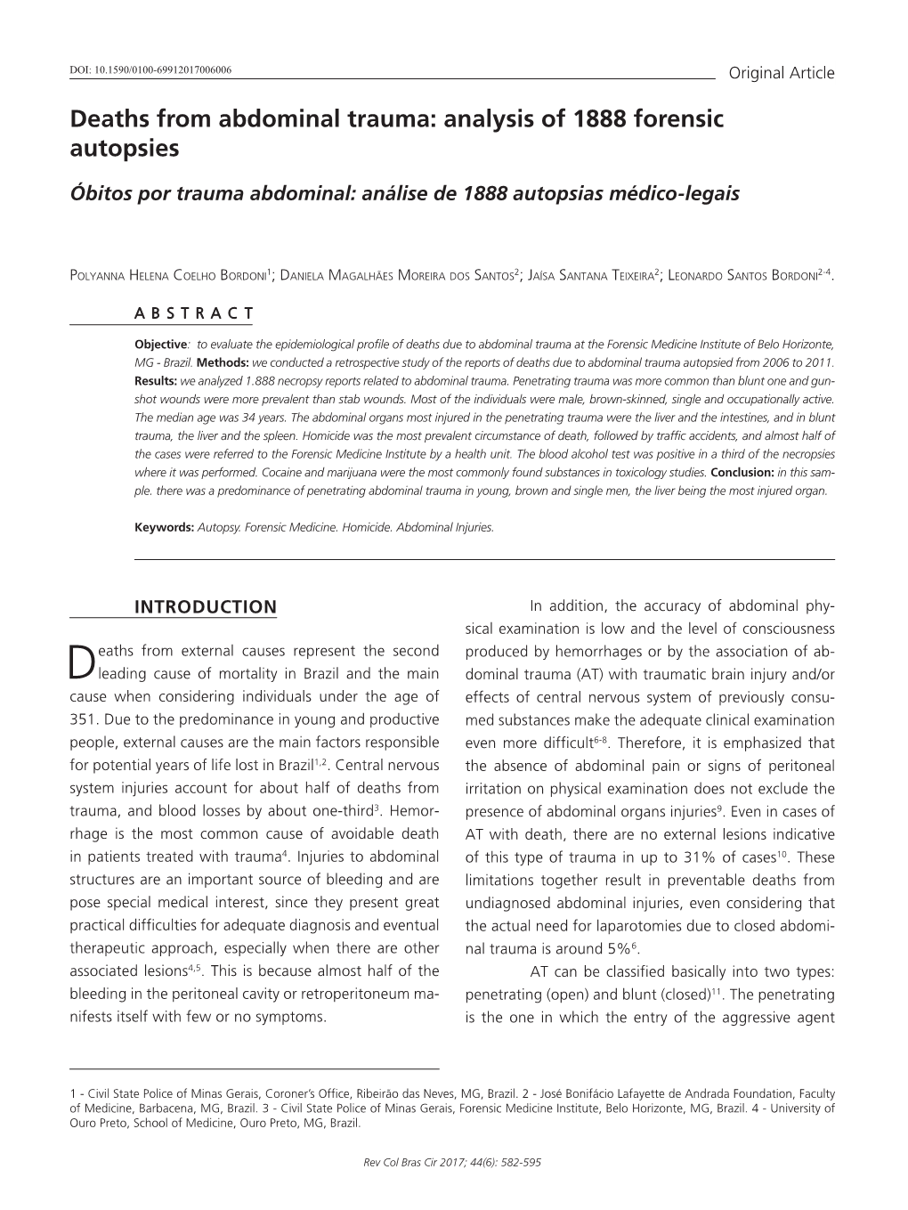 Deaths from Abdominal Trauma: Analysis of 1888 Forensic Autopsies