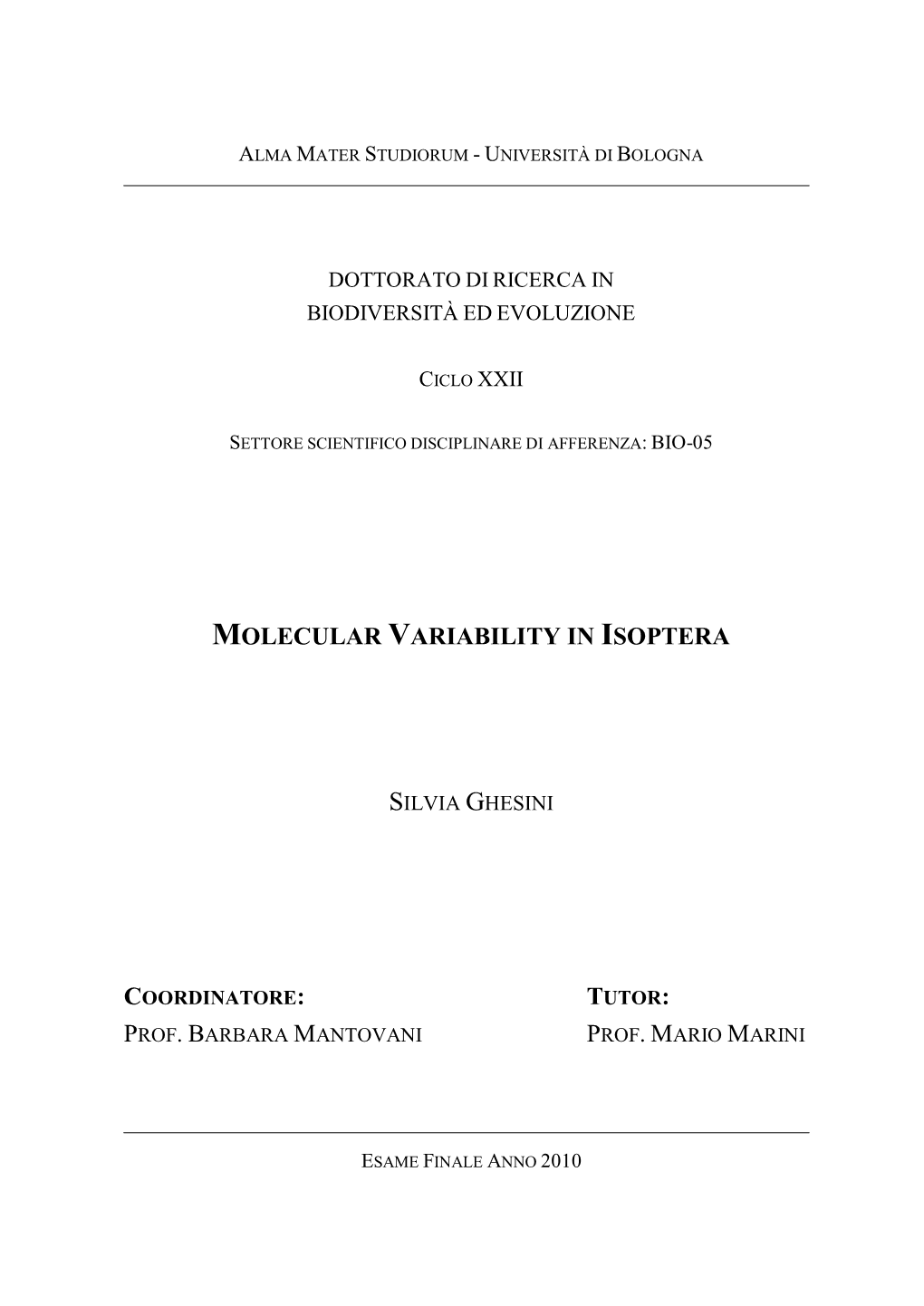 Molecular Variability in Isoptera