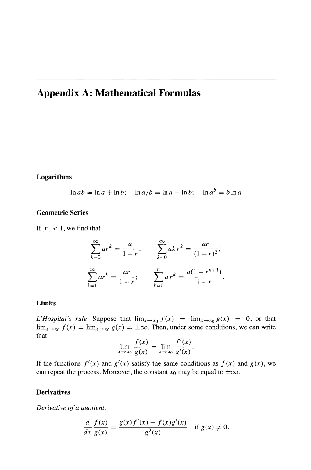 Appendix A: Mathematical Formulas