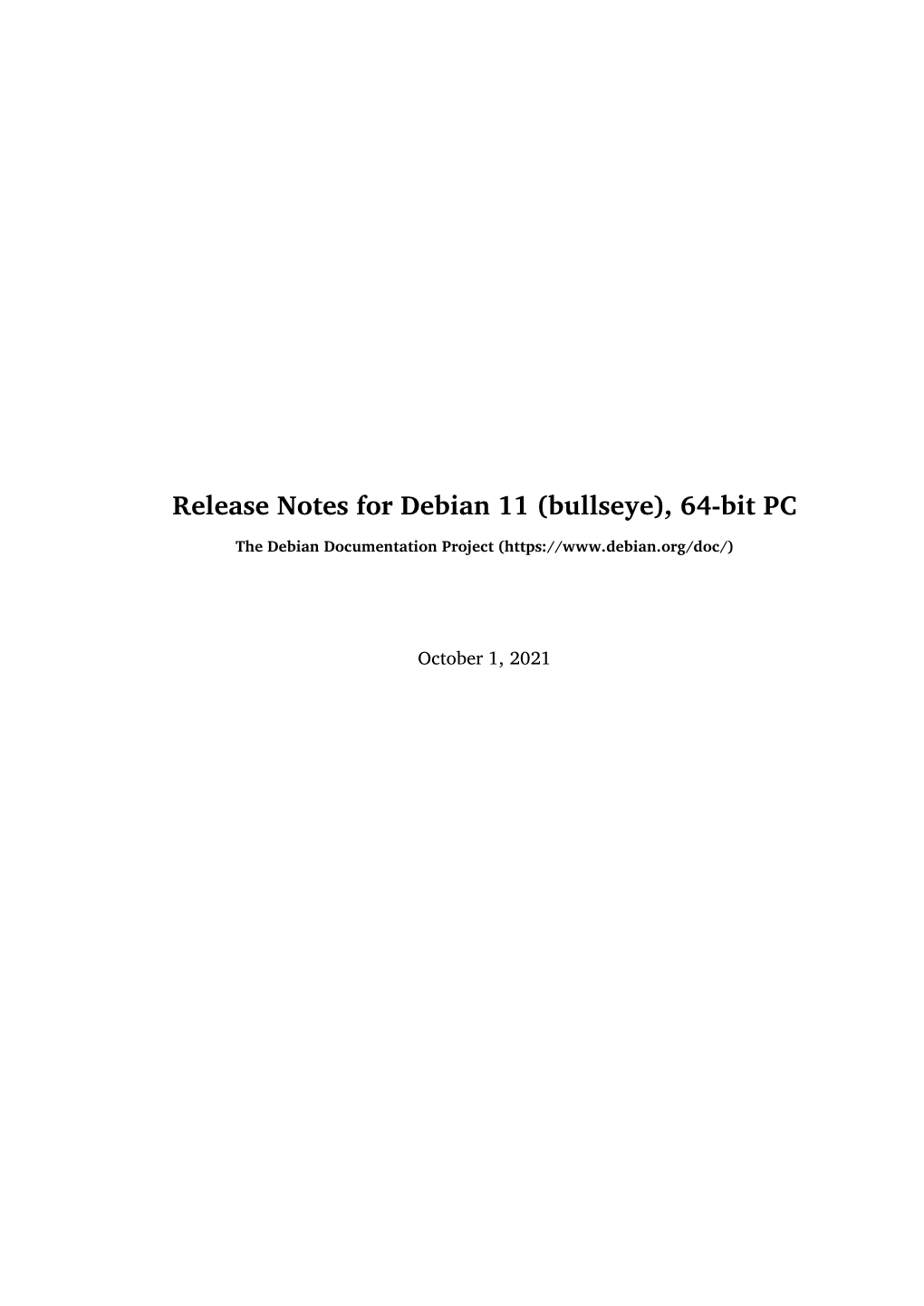 Release Notes for Debian 11 (Bullseye), 64-Bit PC