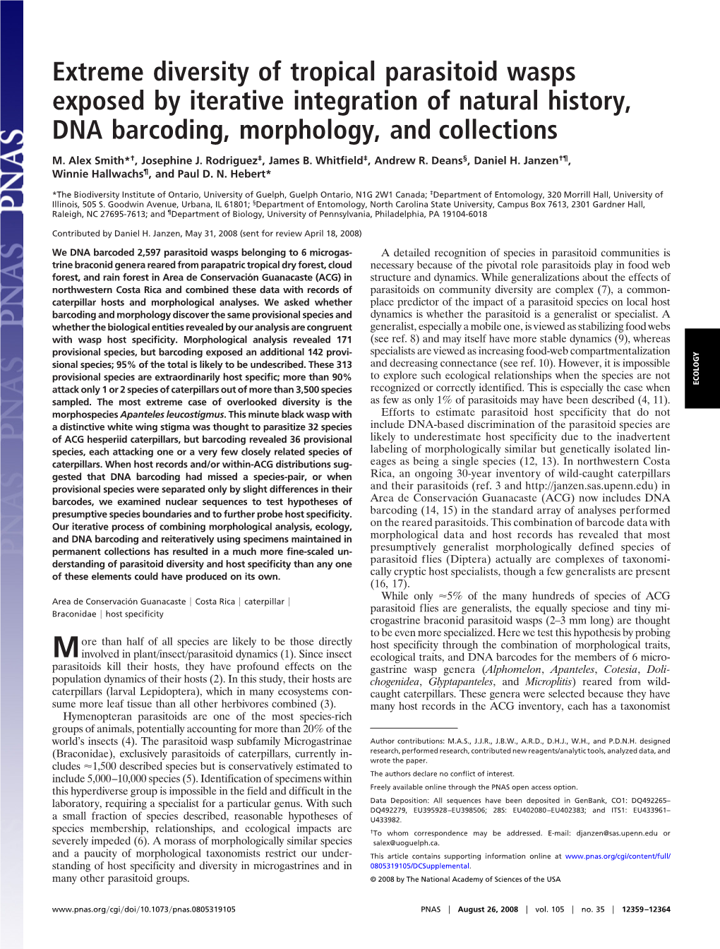 Extreme Diversity of Tropical Parasitoid Wasps Exposed by Iterative Integration of Natural History, DNA Barcoding, Morphology, and Collections