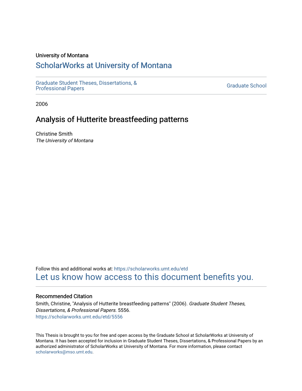 Analysis of Hutterite Breastfeeding Patterns