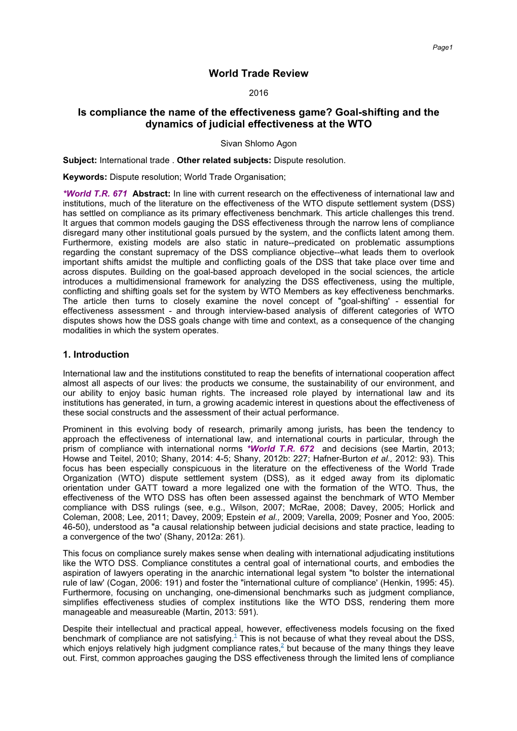 Goal-Shifting and the Dynamics of Judicial Effectiveness at the WTO