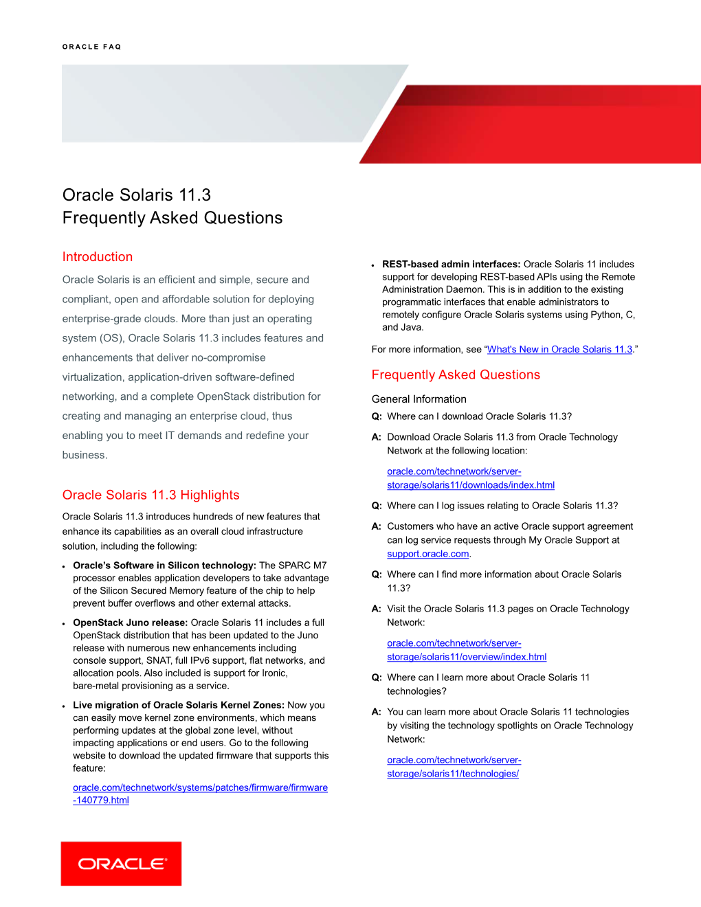 Oracle Solaris 11.3 Frequently Asked Questions