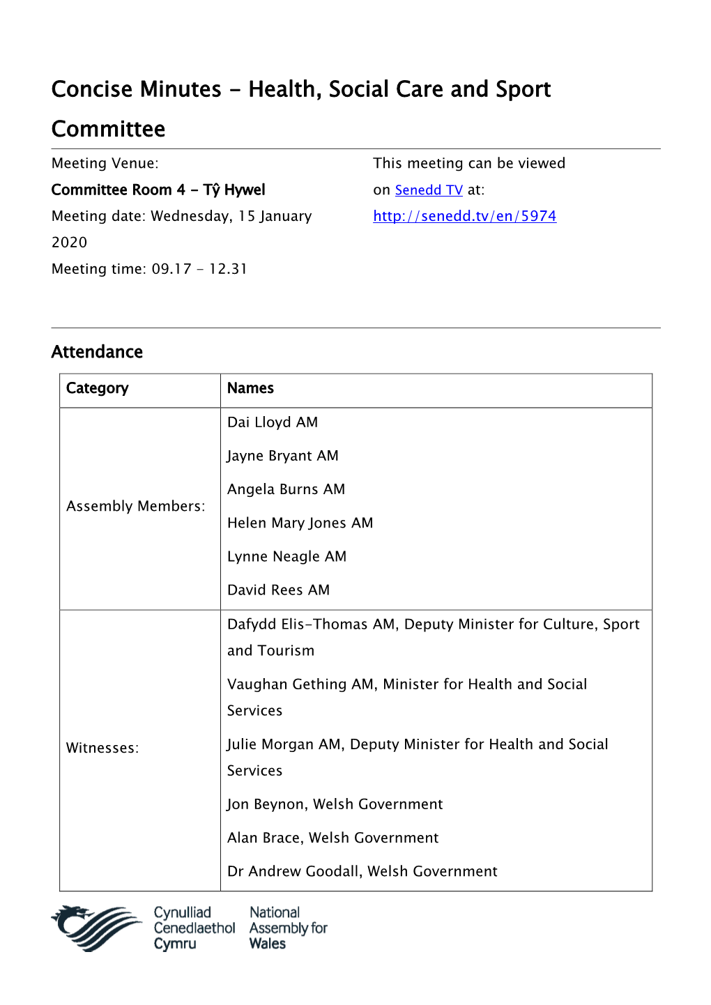 Concise Minutes - Health, Social Care and Sport Committee