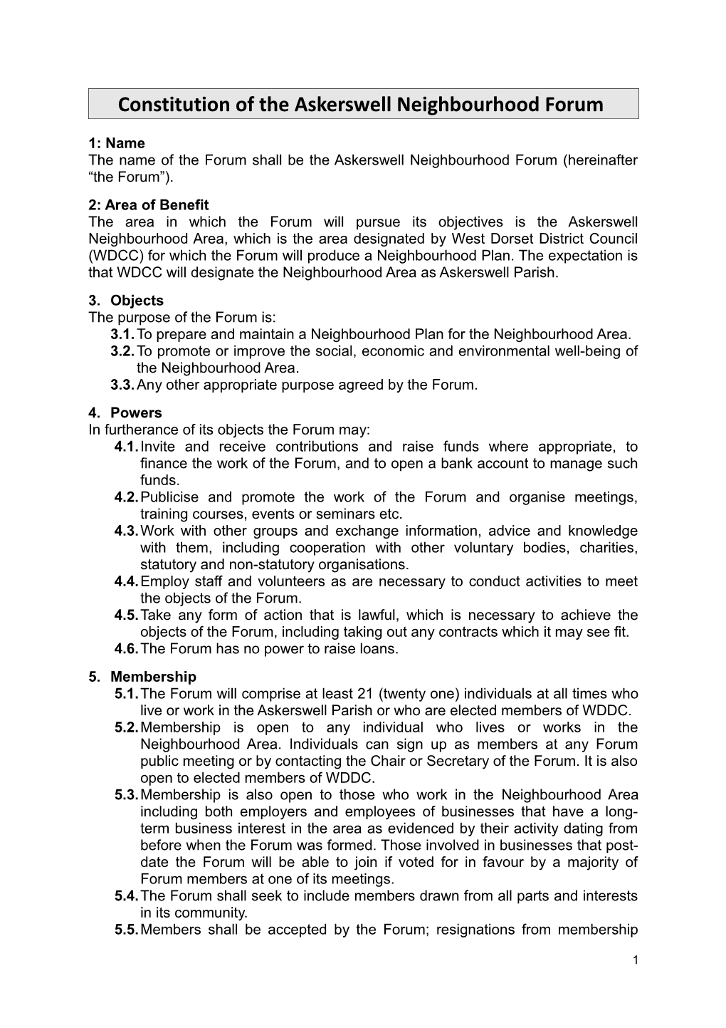 Constitution of Theaskerswell Neighbourhood Forum