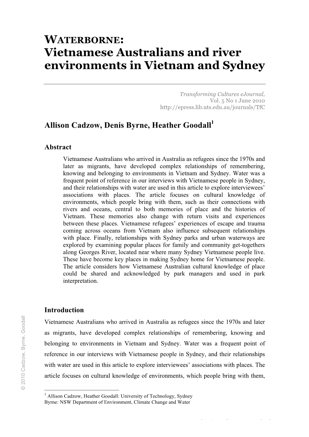 WATERBORNE: Vietnamese Australians and River Environments in Vietnam and Sydney