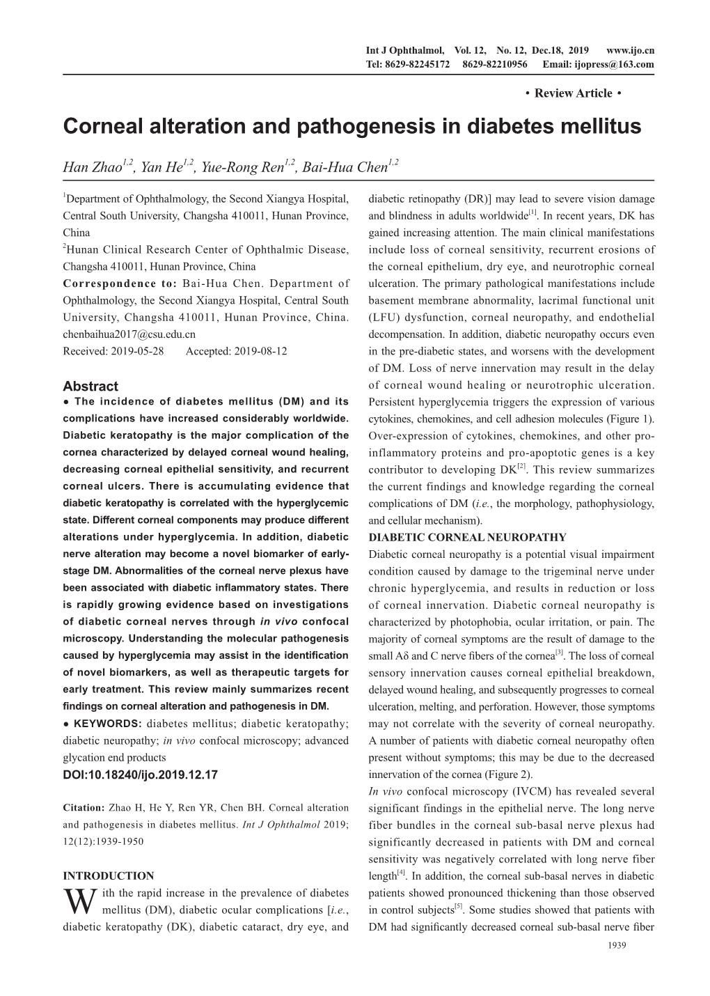 Corneal Alteration and Pathogenesis in Diabetes Mellitus